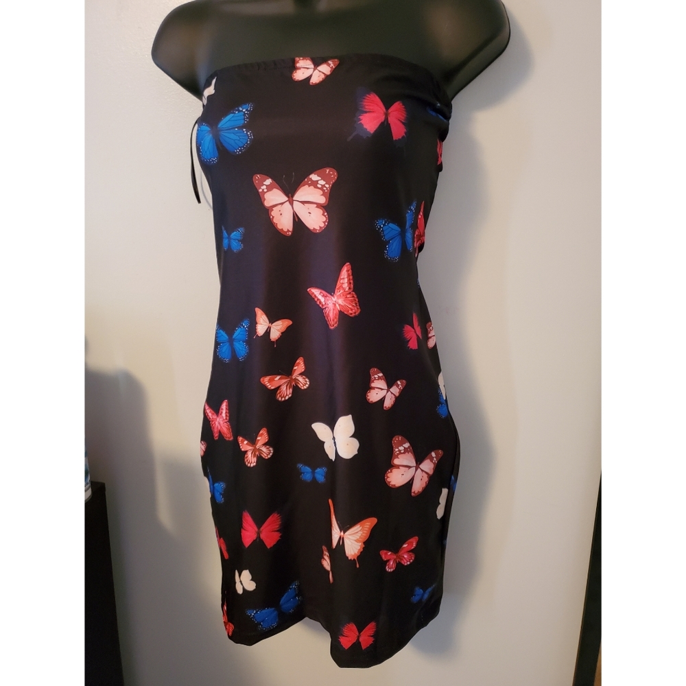 Blue and pink butterfly mini dresd